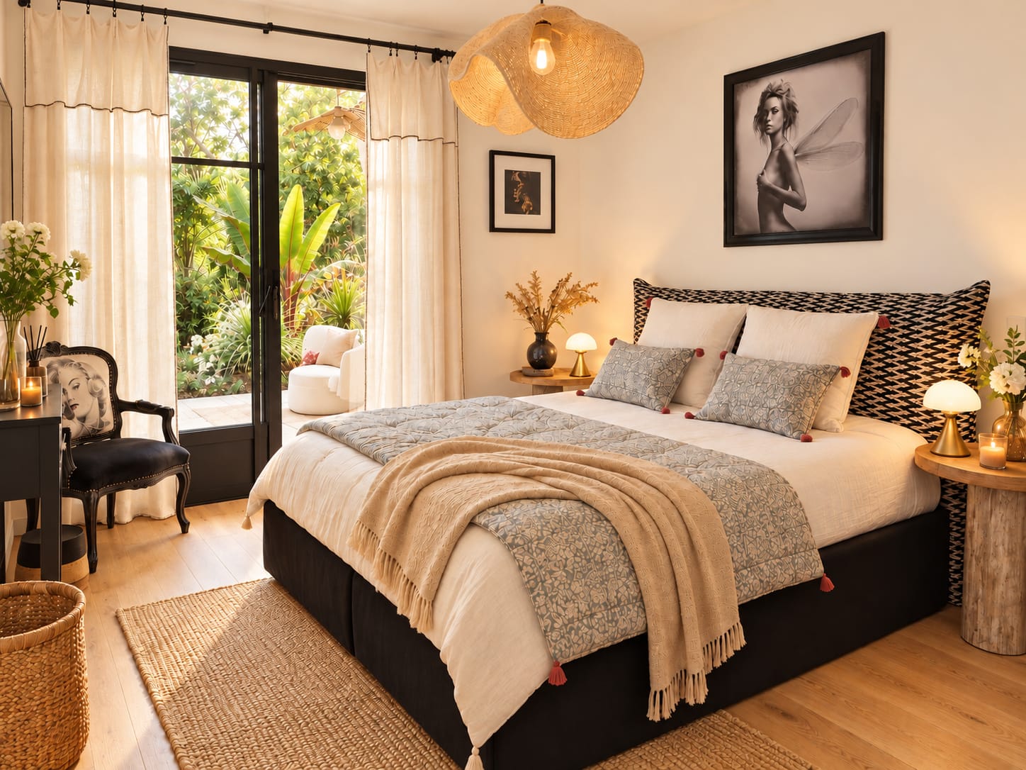La chambre Côté Océan et son lit en 160×200